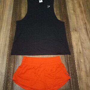 NWOT Gymshark Top Women XS/S Black with Reebok Red Shorts S - Set of 2